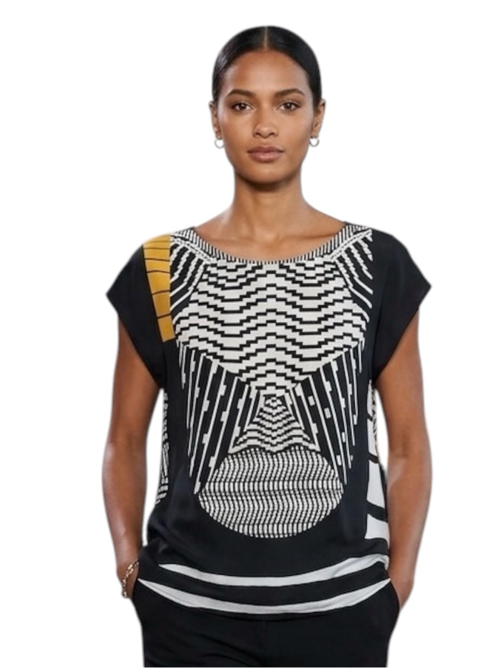 Twelfth Street By Cynthia Vincent Silk Geometric Cap-Sleeve Blouse Size Small